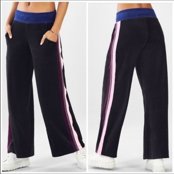 Fabletics Pants - Fabletics Edith Wide Leg Striped Velour Joggers